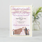 Faire-part de mariage floral violet rustique (Debout devant)