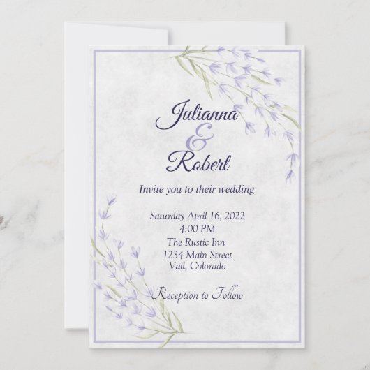 Faire-part de mariage floral violet simple (Devant)