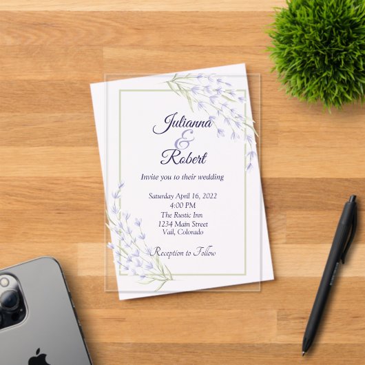 Faire-part de mariage floral violet simple (Insitu (Carte d'invitation))