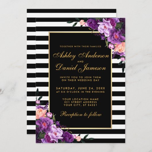 Faire-part de mariage floral violet ultra violet S (Devant / Derrière)
