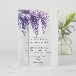 Faire-part de mariage floral Wisteria violet sur b