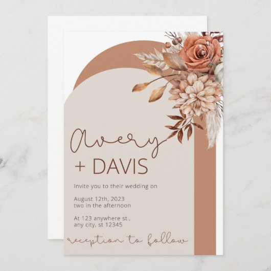 Faire-part de mariage florale automne (Devant / Derrière)