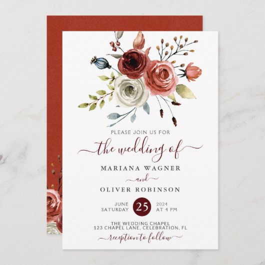 Faire-part de mariage florale automne (Devant / Derrière)