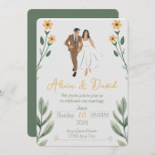 Faire-part de mariage florale avec mariée et chamb (Devant / Derrière)