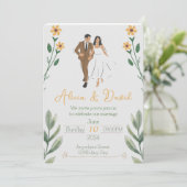 Faire-part de mariage florale avec mariée et chamb (Debout devant)