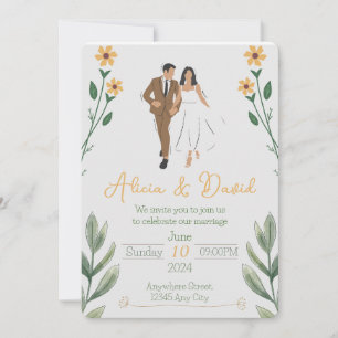 Faire-part de mariage florale avec mariée et chamb