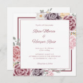 Faire-part de mariage Florale Avec Photo À L'Arriè (Devant / Derrière)