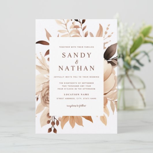 Faire-part de mariage Florale Beige Boho moderne (Debout devant)