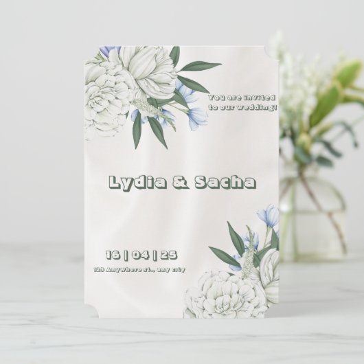 Faire-part de mariage florale beige simple (Debout devant)