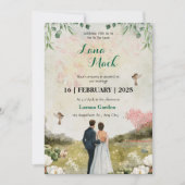 Faire-part de mariage florale blanche et verte (Devant)
