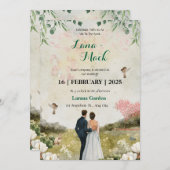 Faire-part de mariage florale blanche et verte (Devant / Derrière)