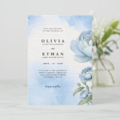 Faire-part de mariage florale Bleu (Debout devant)