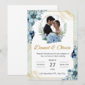 Faire-part de mariage Florale Bleu et Blanc (Devant / Derrière)