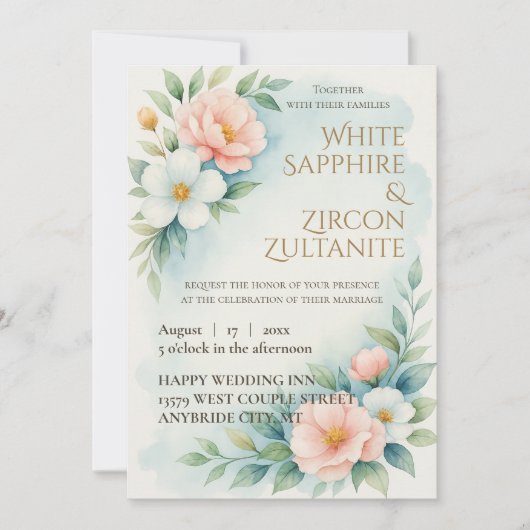 Faire-part de mariage florale bleu et bleu (Devant)