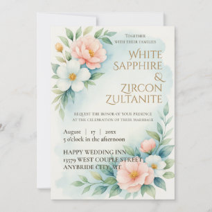 Faire-part de mariage florale bleu et bleu