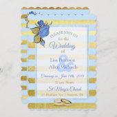 Faire-part de mariage Florale Bleu et Or (Devant / Derrière)