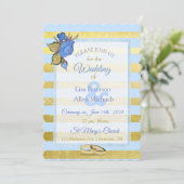 Faire-part de mariage Florale Bleu et Or (Debout devant)