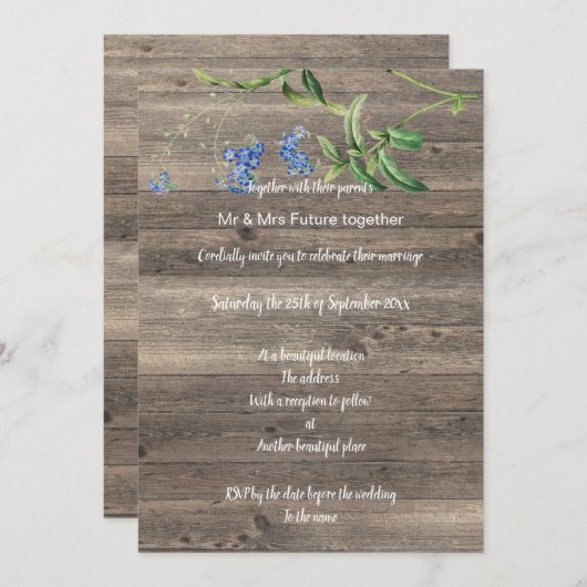 Faire-part de mariage FLORALE BLEU EUCALYPTUS RUST (Devant / Derrière)