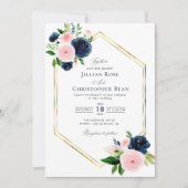 faire-part de mariage florale bleu marine et rouss (Devant)