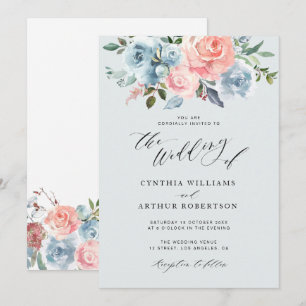 faire-part de mariage florale bleue et blush
