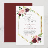 faire-part de mariage florale bohème bordeaux (Devant / Derrière)