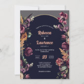 Faire-part de mariage florale chic bordeaux (Devant)