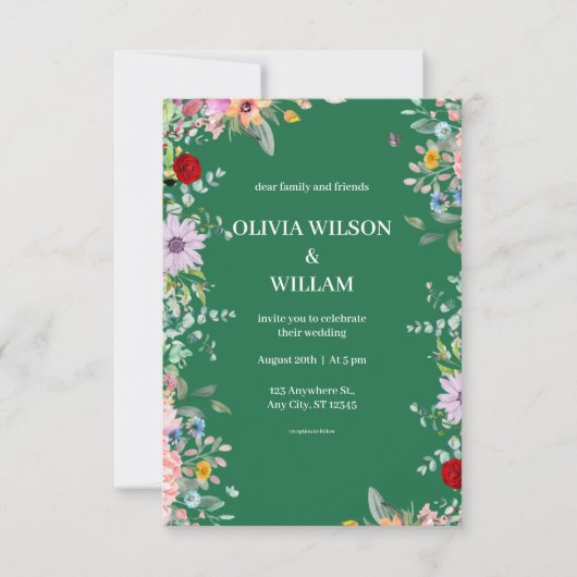 Faire-part de mariage florale classique (Devant)