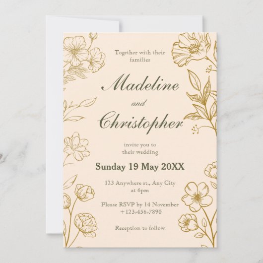 Faire-part de mariage florale classique (Devant)