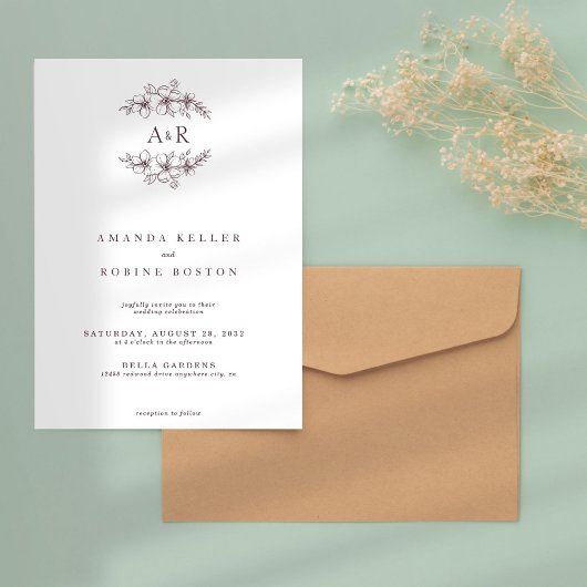 Faire-part de mariage florale classique moderne