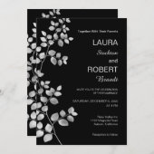 Faire-part de mariage florale d'argent moderne (Devant / Derrière)