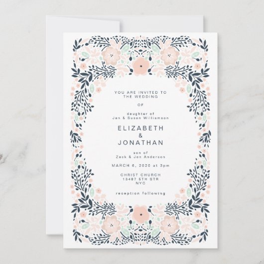 Faire-part de mariage florale de la Marine la plus (Devant)