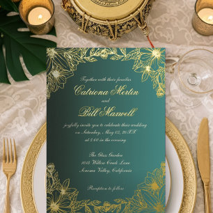 Faire-part de mariage florale de luxe Gold Foil