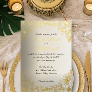 Faire-part de mariage florale de luxe Gold Foil