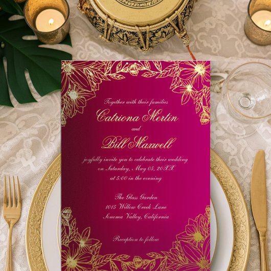 Faire-part de mariage Florale De Luxe Gold Foil En