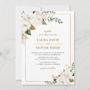 faire-part de mariage florale de magnolia blanche
