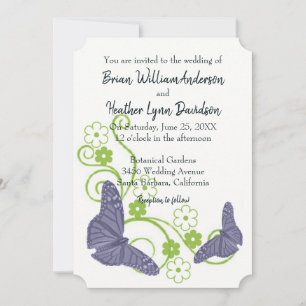 Faire-part de mariage florale de papillon pourpre