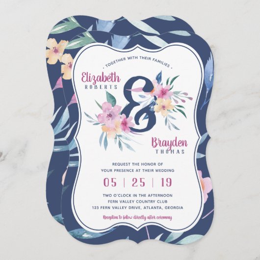 Faire-part de mariage florale de printemps, Boho (Devant / Derrière)