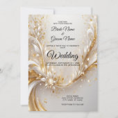 Faire-part de mariage Florale d'or blanc (Devant)