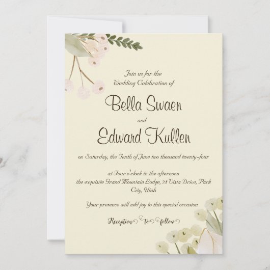 Faire-part de mariage florale douce (Devant)