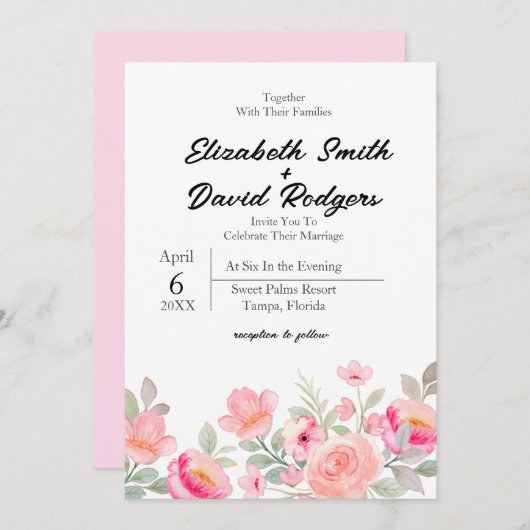 Faire-part de mariage Florale douce (Devant / Derrière)