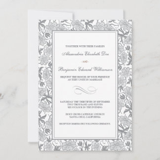 Faire-part de mariage florale en platine