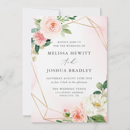 Faire-part de mariage florale géométrique rose et  (Devant)