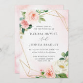 Faire-part de mariage florale géométrique rose et  (Devant / Derrière)