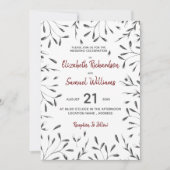 Faire-part de mariage florale graphique rouge noir (Devant)