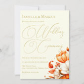 Faire-part de mariage florale ivoire et or (Devant)