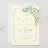 Faire-part de mariage florale jaune et or (Devant)