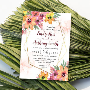Faire-part de mariage Florale Jaune, Orange Et Ros