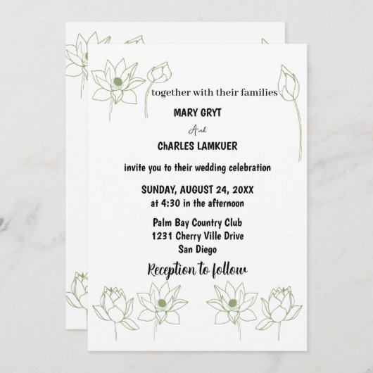 faire-part de mariage florale lotus (Devant / Derrière)