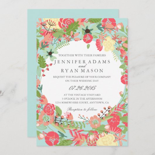 FAIRE-PART DE MARIAGE FLORALE MODERNE (Devant / Derrière)