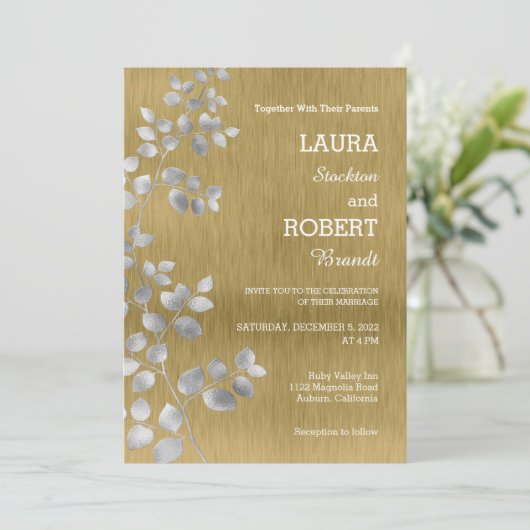 Faire-part de mariage florale moderne d'argent et  (Debout devant)